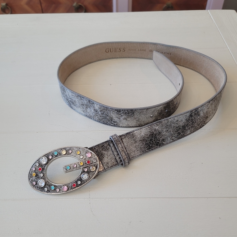 Vintage Guess Rhinestone Leather Belt - Picture 6 of 7